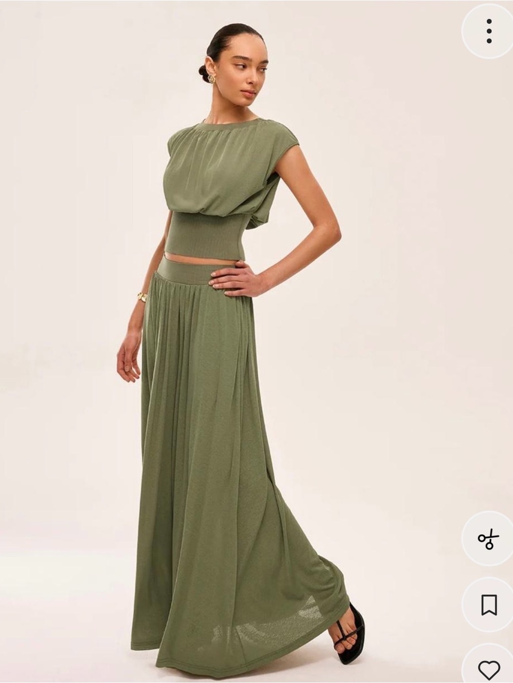 Commense Olive Maxi Skirt with Wide Waistband